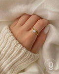 Anti-Tarnish Gold Finger Ring Heart Stone Adjustable Size