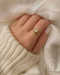 Anti-Tarnish Gold Finger Ring Heart Stone Adjustable Size