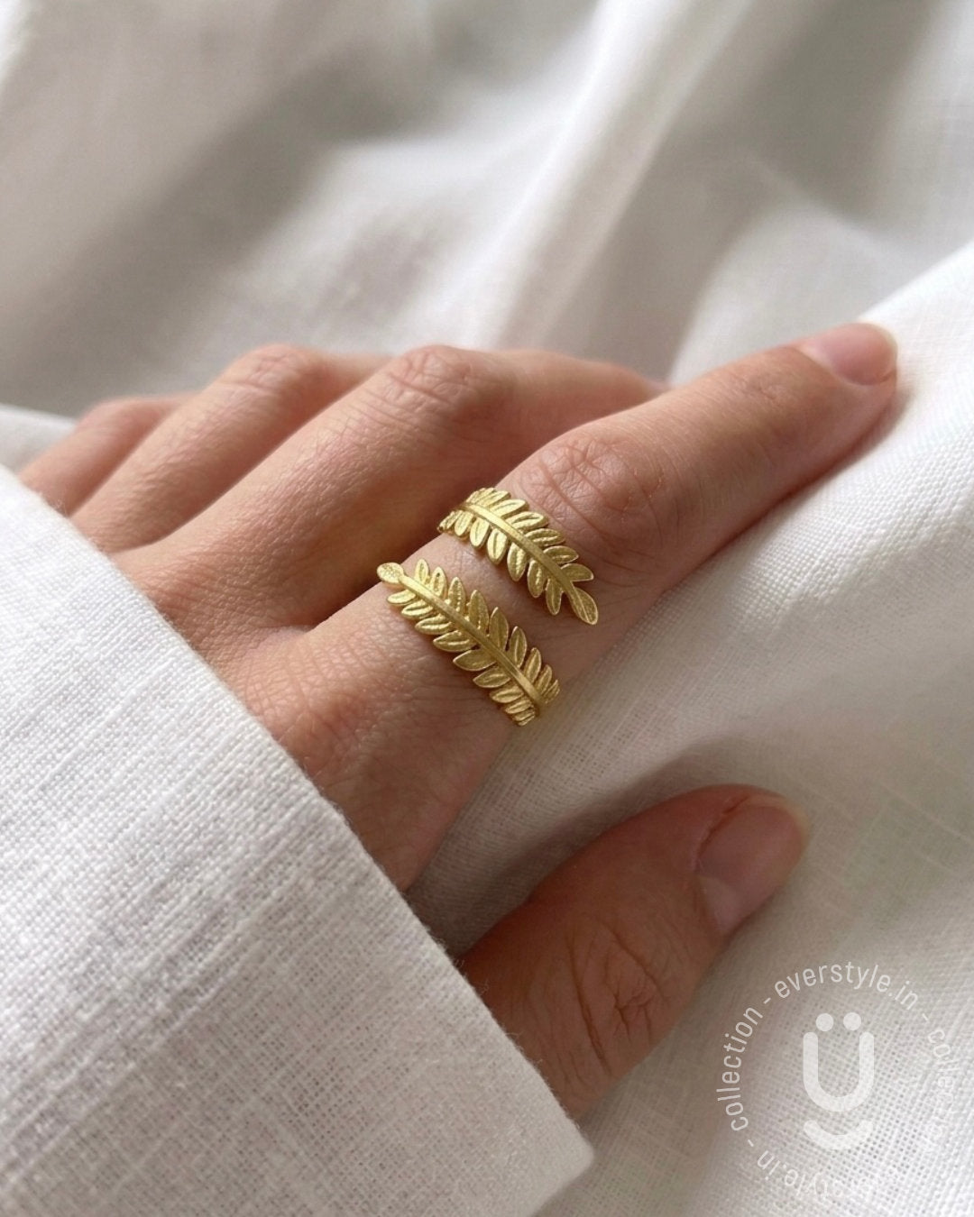 Anti-Tarnish Gold Leaf Finger Ring Adjustable Size