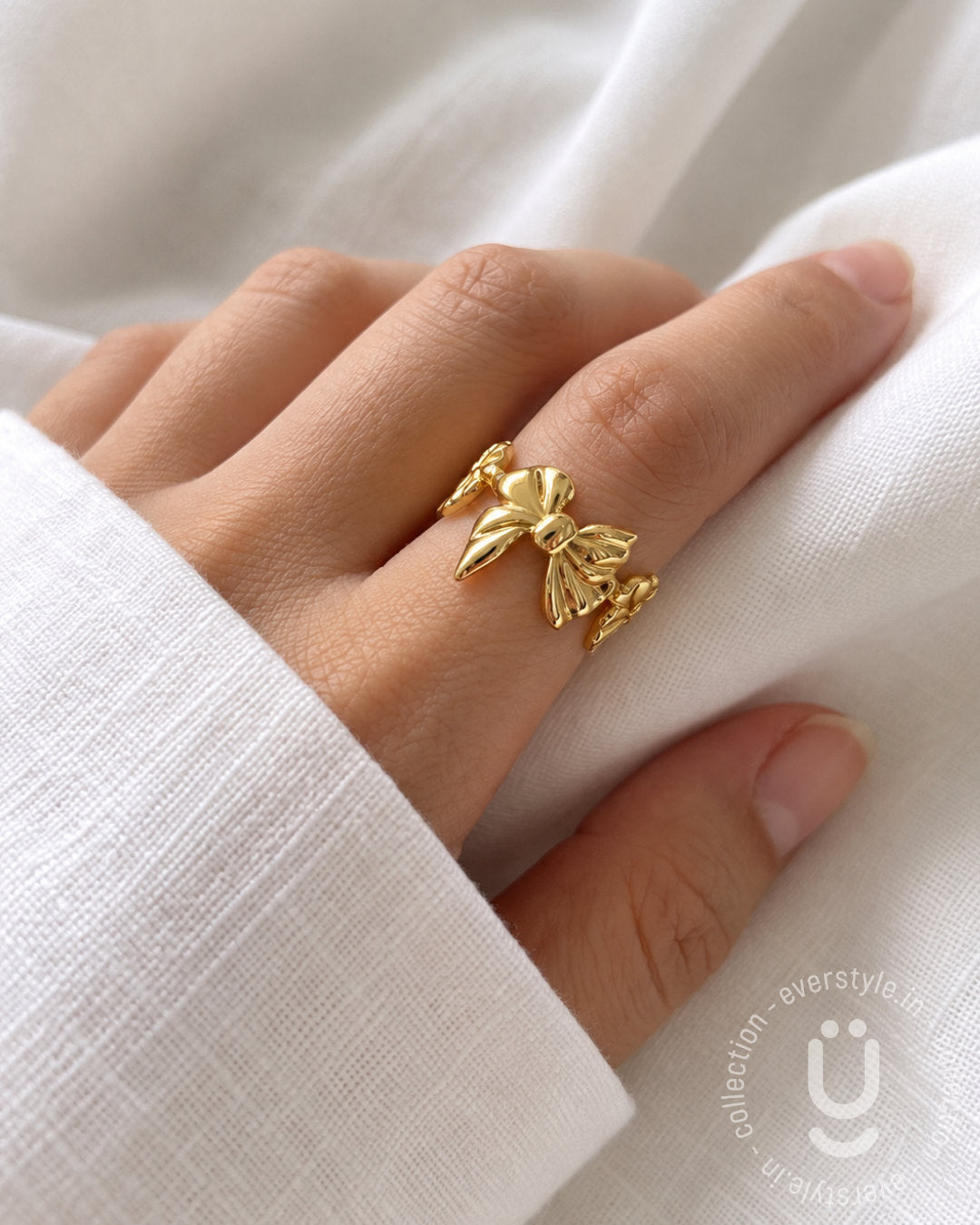 Anti-Tarnish Gold Bow Finger Ring Adjustable Size