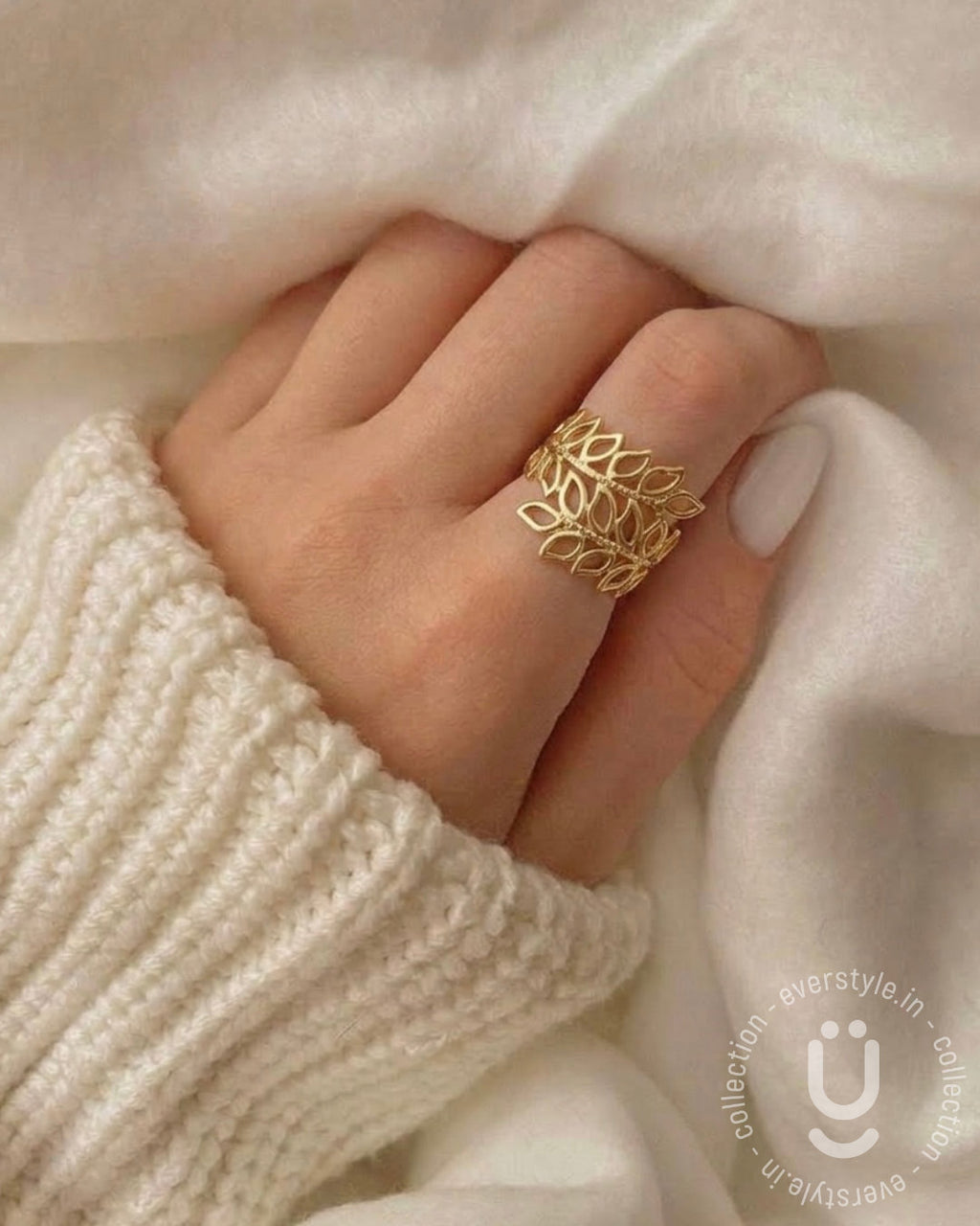 Anti-Tarnish Gold Leaf Finger Ring Adjustable Size