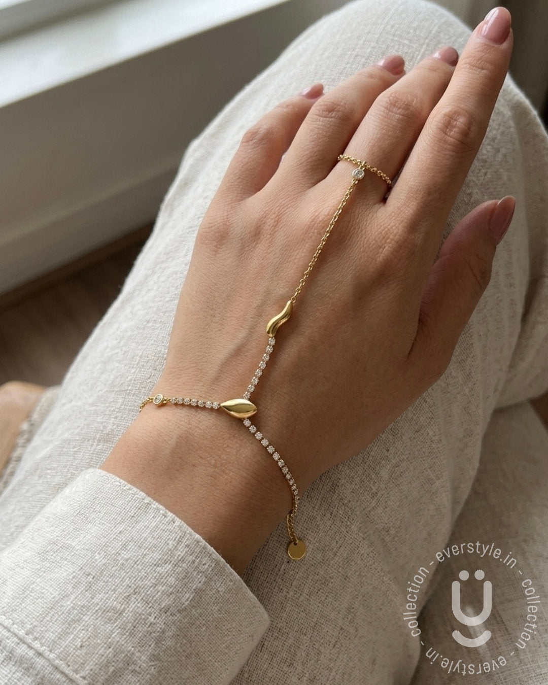 Anti-Tarnish Gold Stone Hand Chain Adjustable