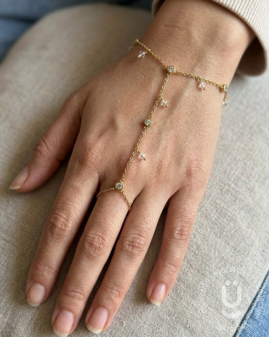 Anti-Tarnish Gold Stone Hand Chain Adjustable