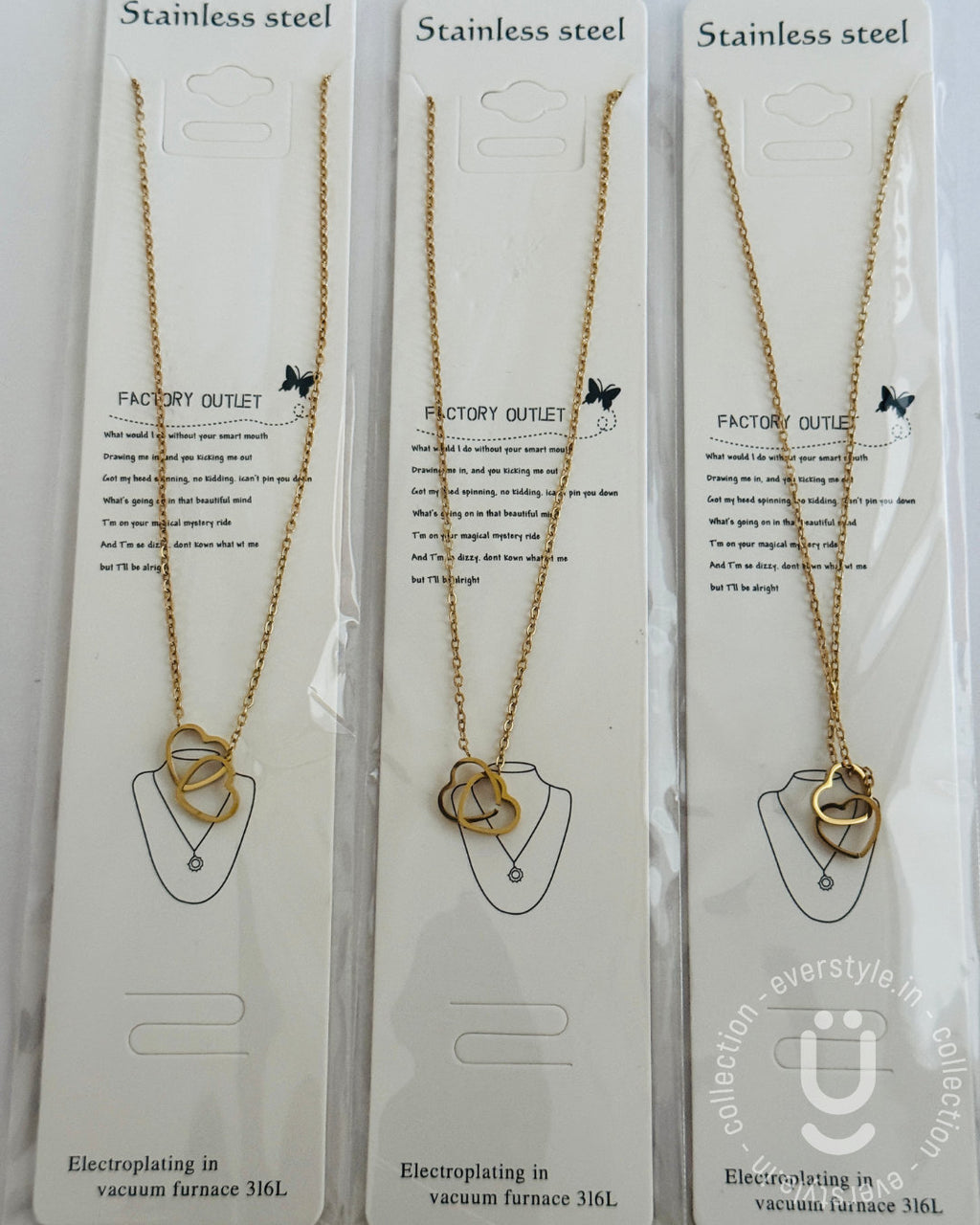 Anti-Tarnish Gold Double Heart Pendant Necklace