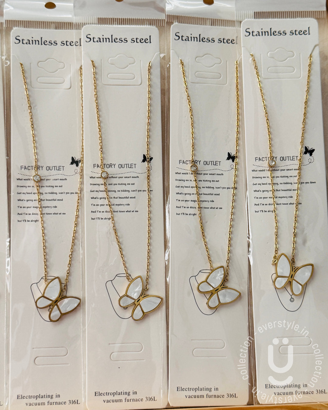 Anti-Tarnish Gold White Butterfly Pendant Necklace