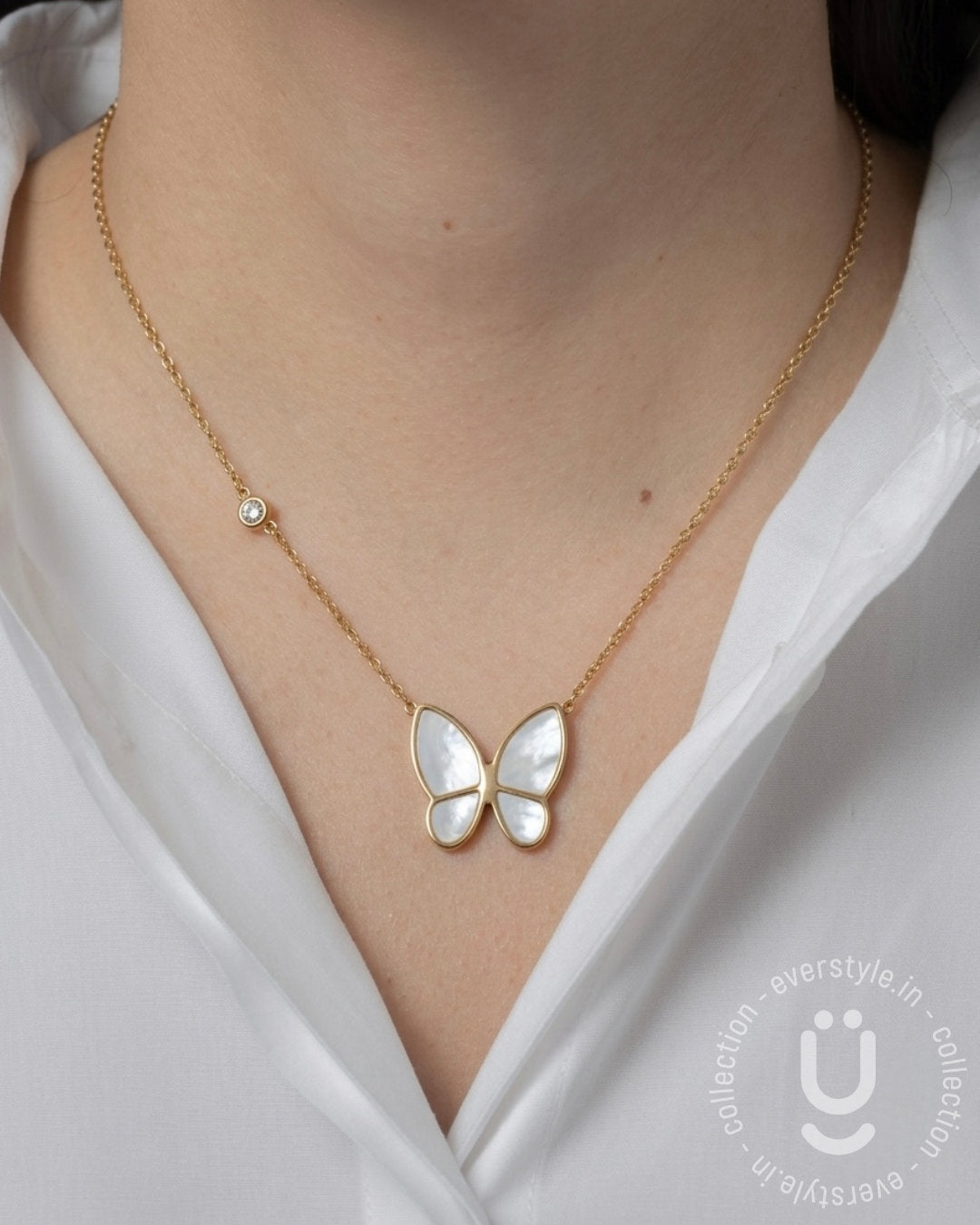 Anti-Tarnish Gold White Butterfly Pendant Necklace