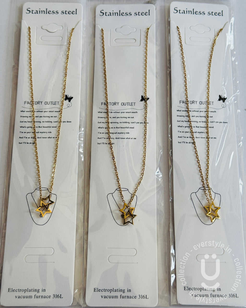 Anti-Tarnish Gold Double Star Pendant Necklace