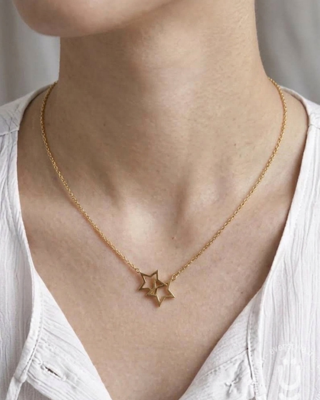 Anti-Tarnish Gold Double Star Pendant Necklace