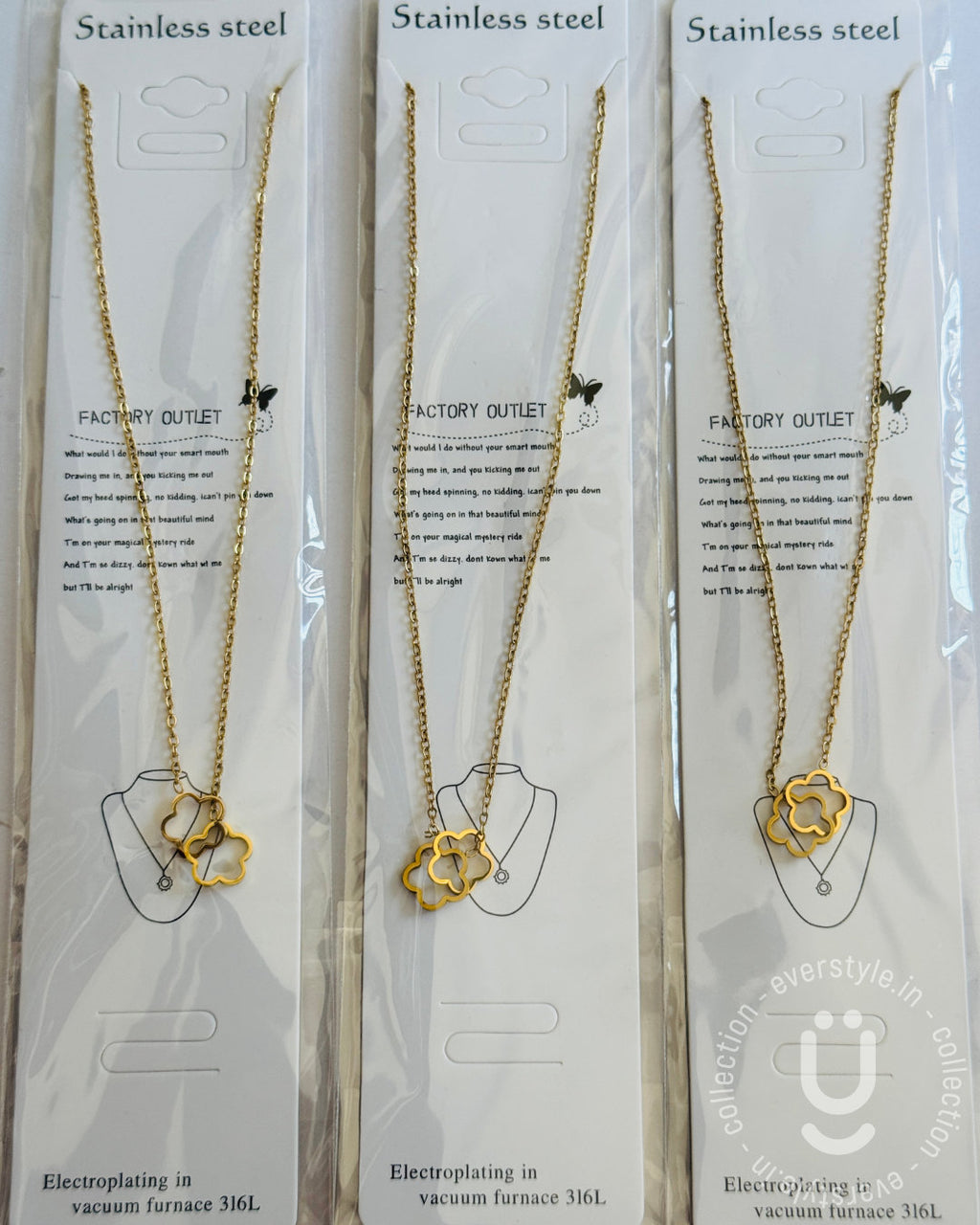 Anti-Tarnish Gold Double Flower Pendant Necklace