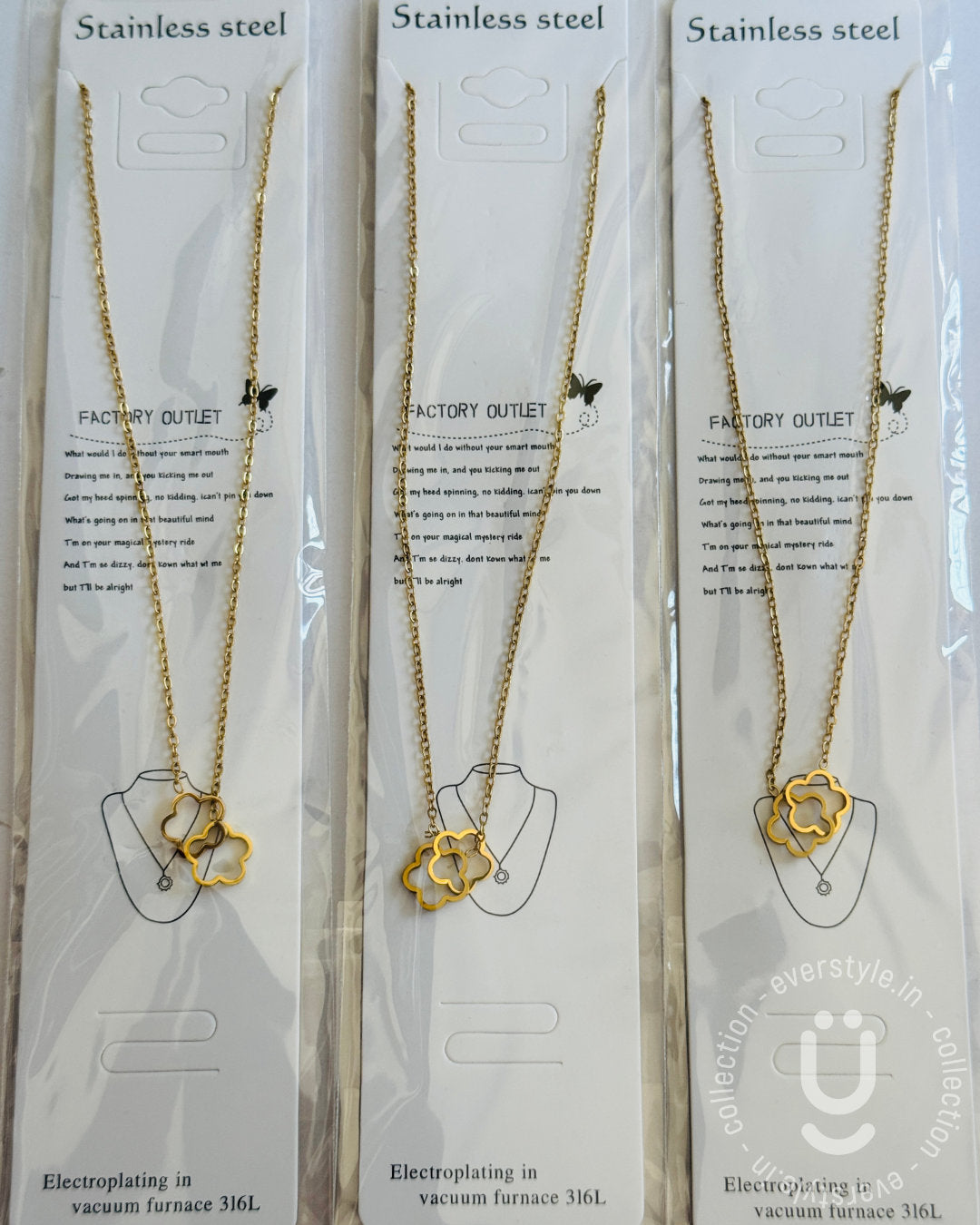 Anti-Tarnish Gold Double Flower Pendant Necklace