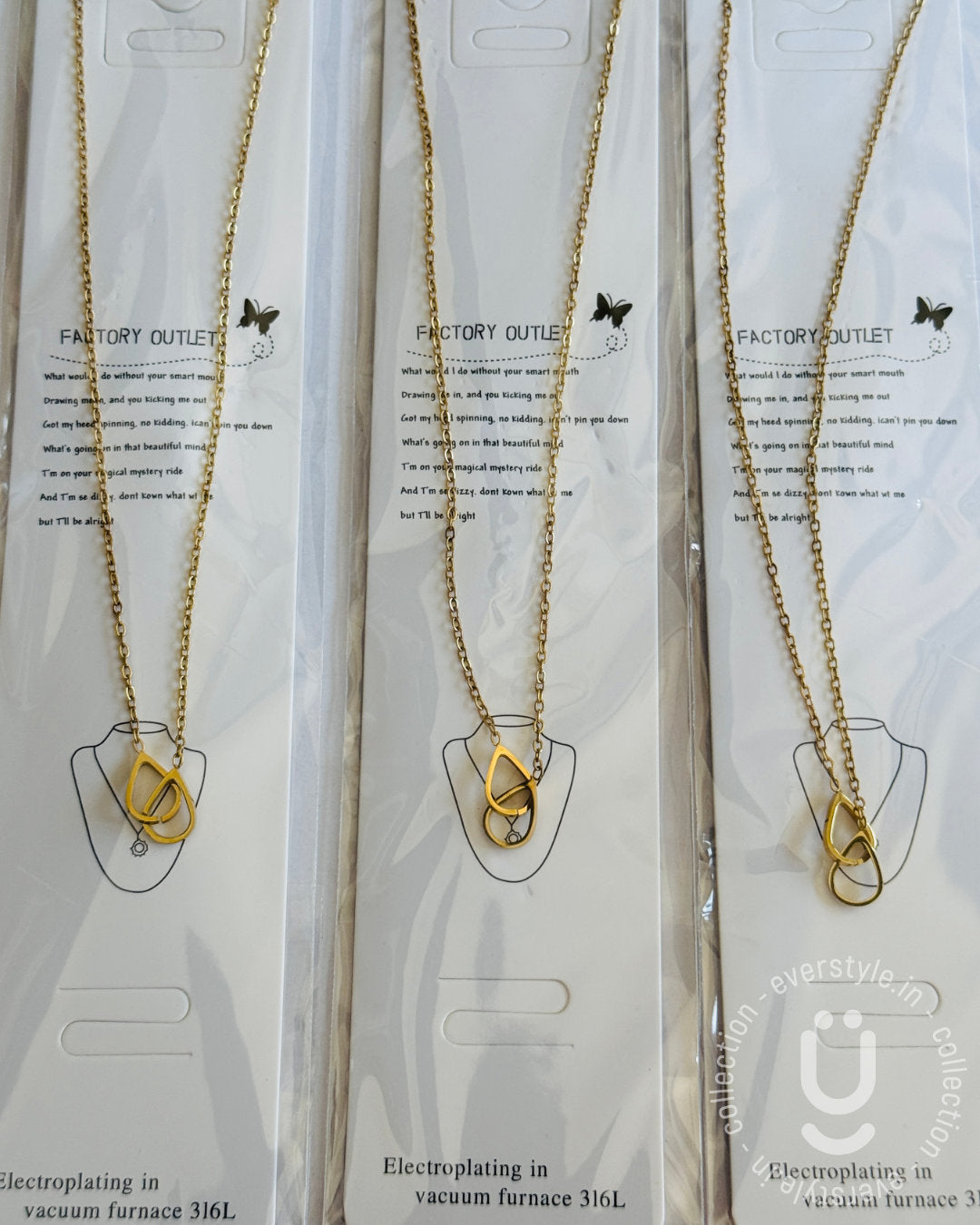 Anti-Tarnish Gold Double Drop Pendant Necklace