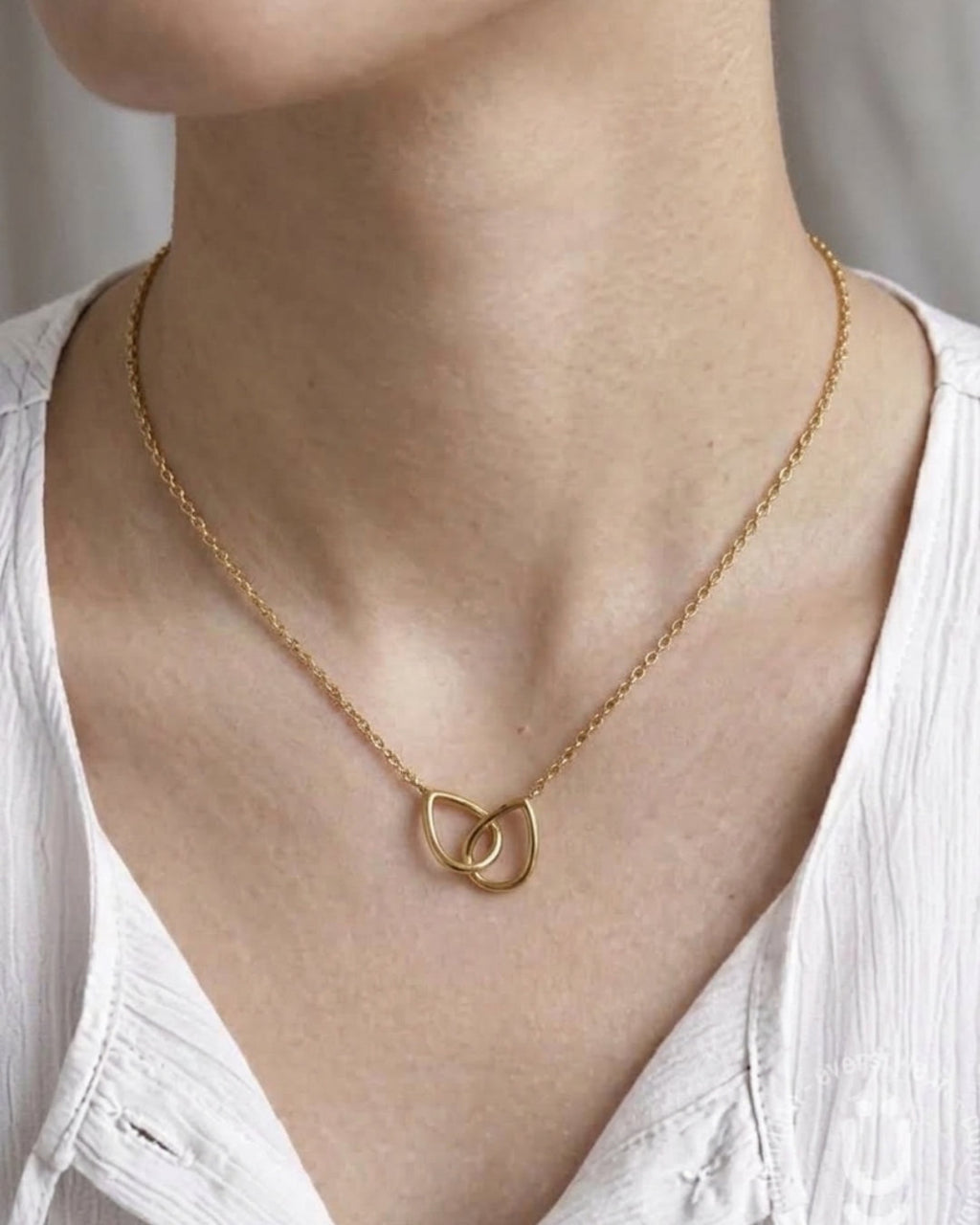Anti-Tarnish Gold Double Drop Pendant Necklace