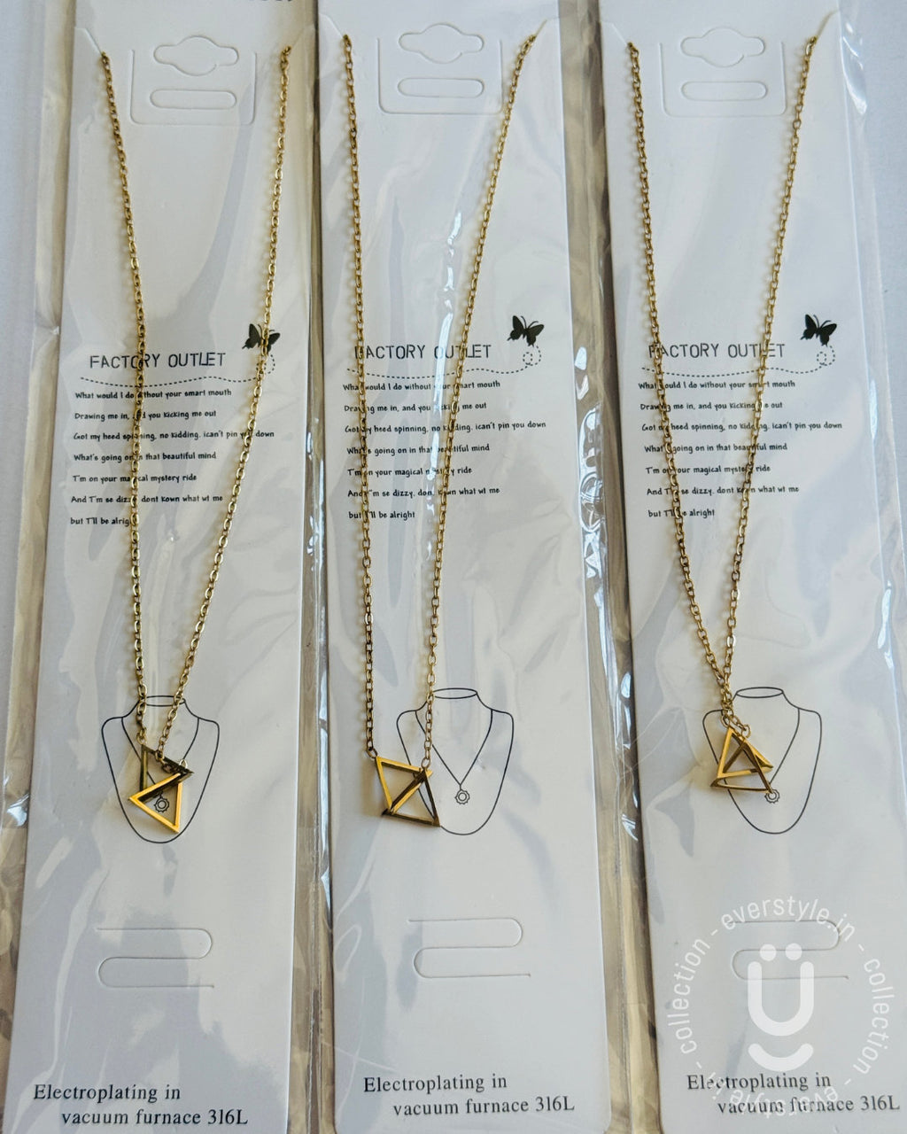 Anti-Tarnish Gold Double Triangle Pendant Necklace