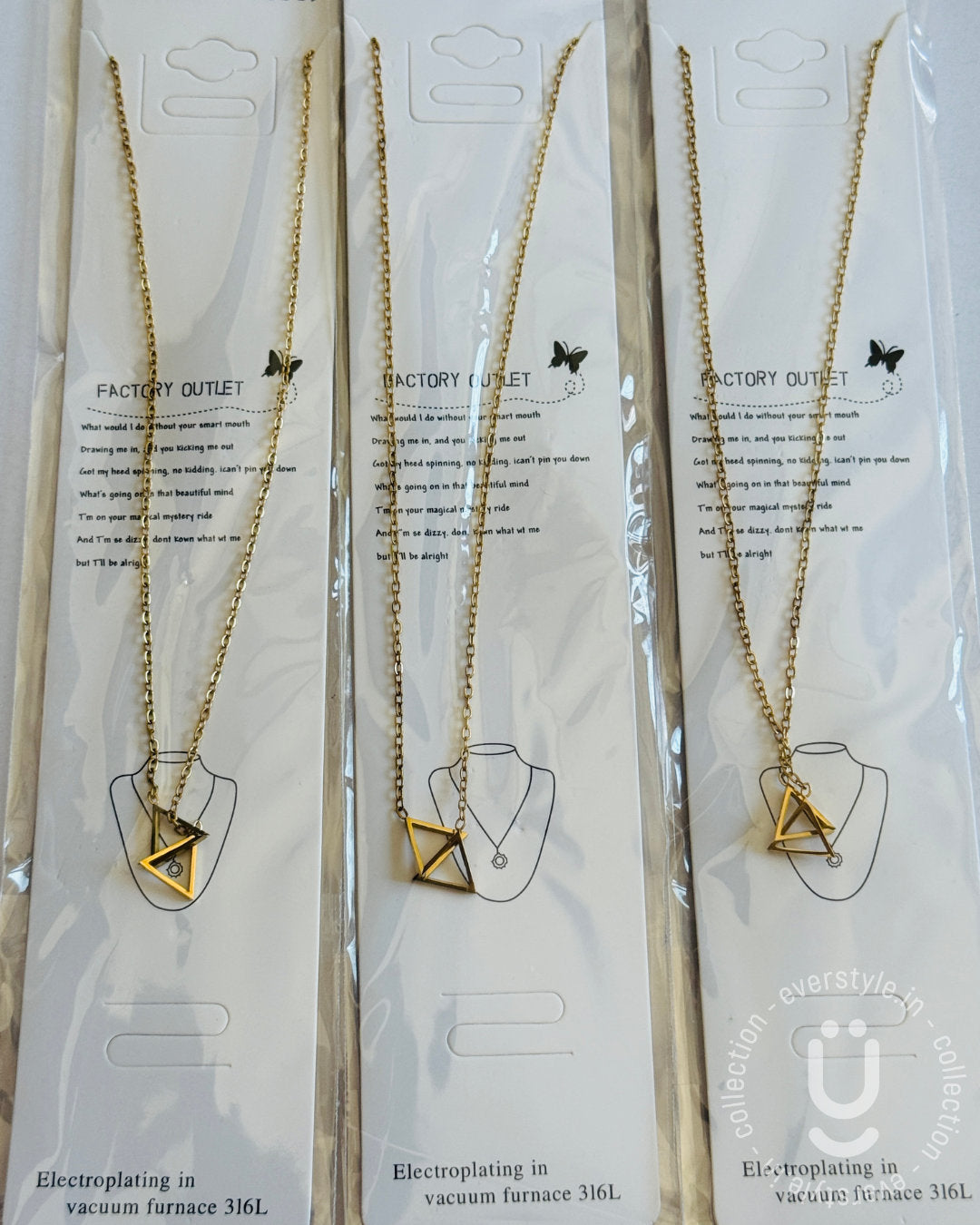 Anti-Tarnish Gold Double Triangle Pendant Necklace