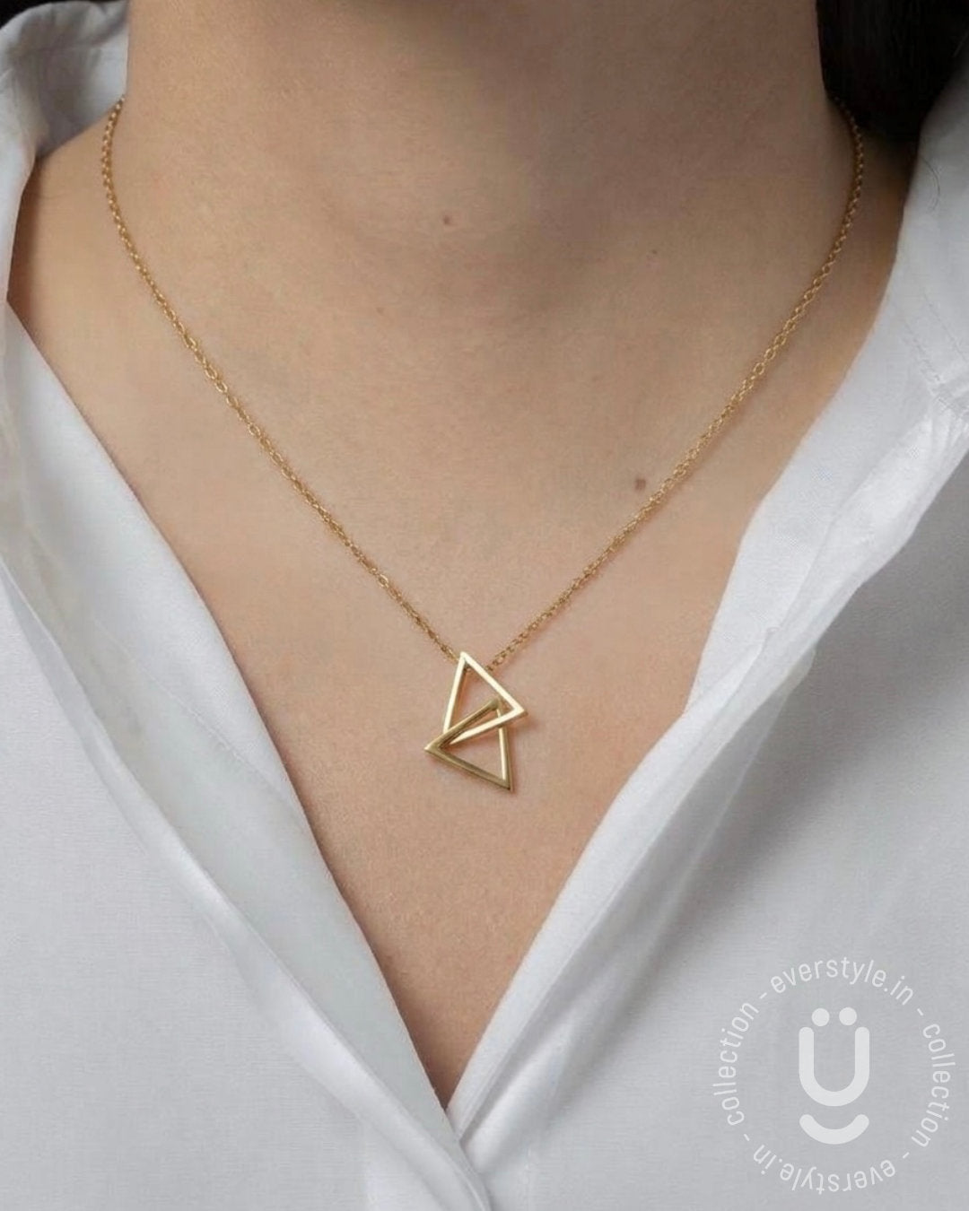 Anti-Tarnish Gold Double Triangle Pendant Necklace