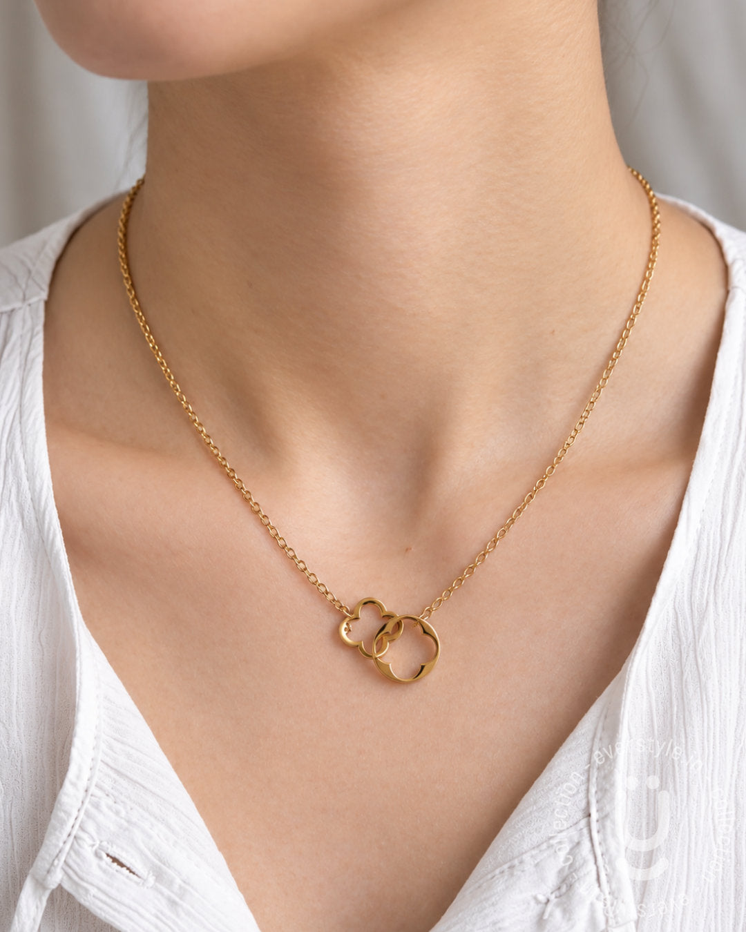 Anti-Tarnish Gold Double Clover Pendant Necklace
