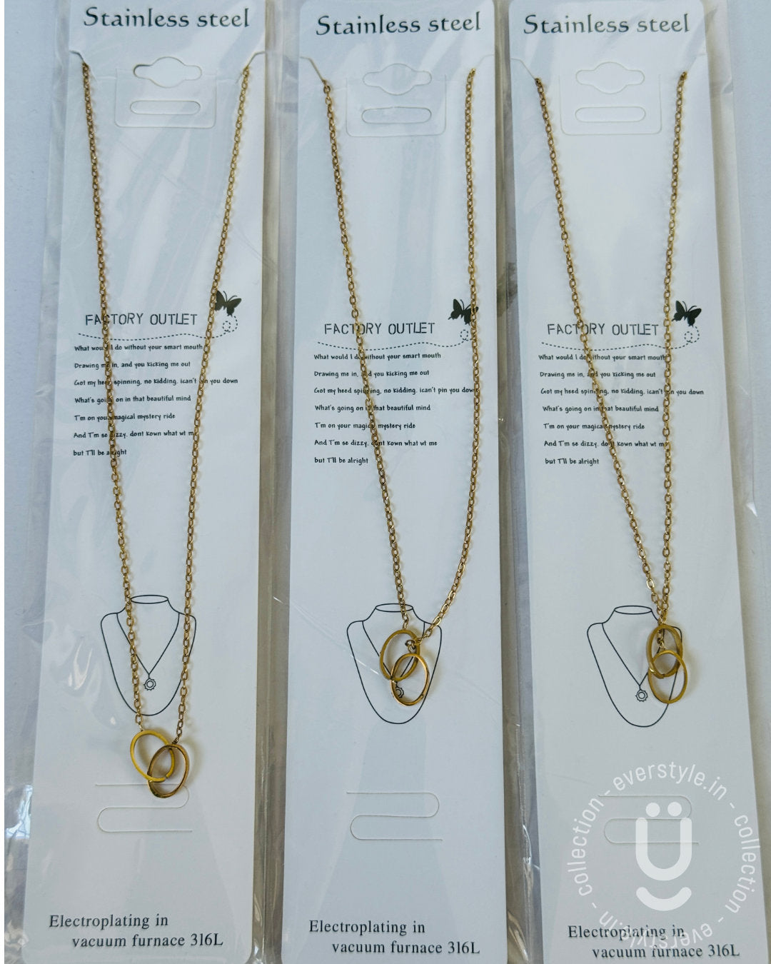 Anti-Tarnish Gold Double Ovel Necklace