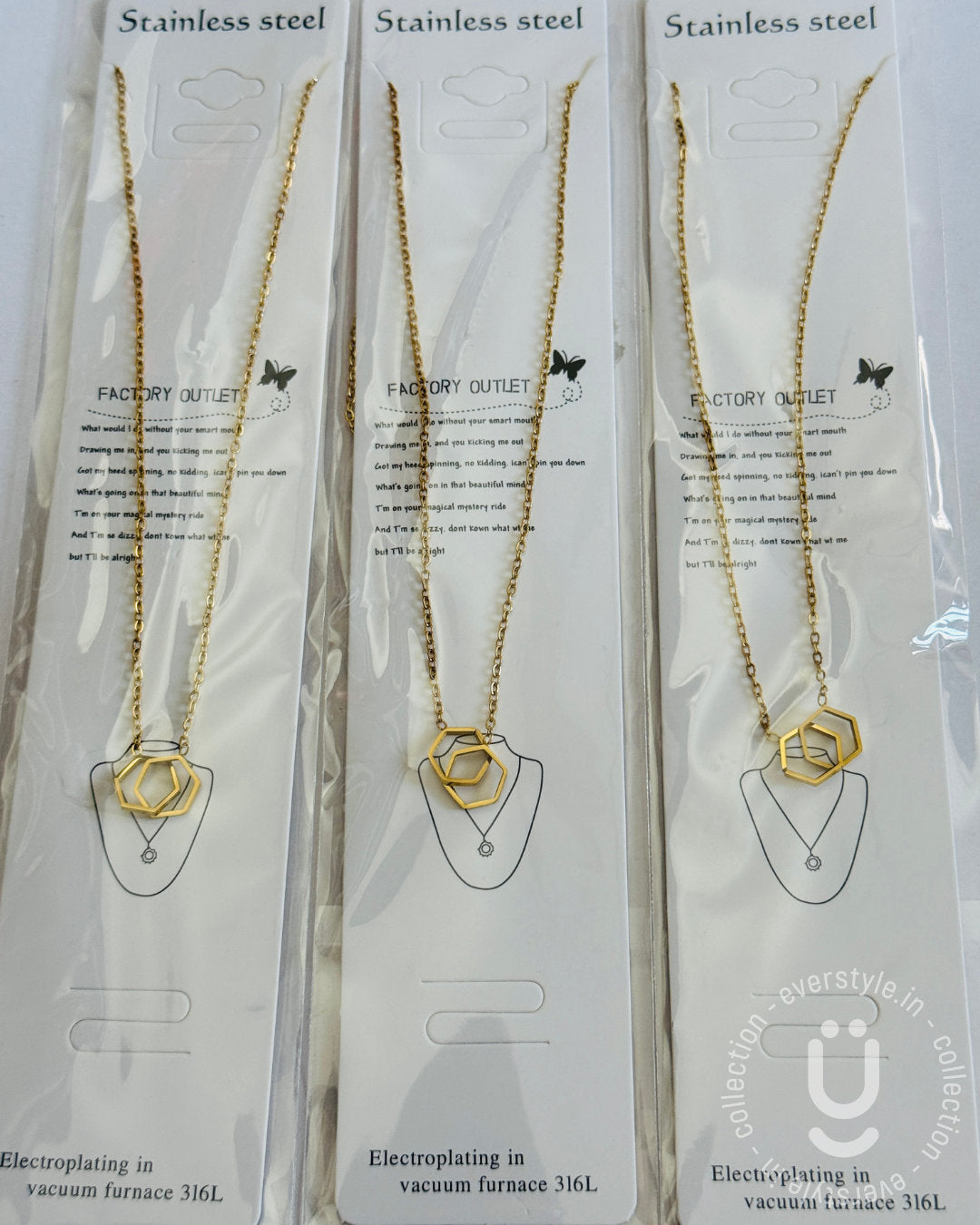 Anti-Tarnish Gold Double Hexagon Necklace