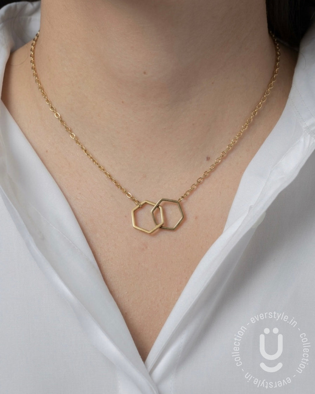 Anti-Tarnish Gold Double Hexagon Necklace