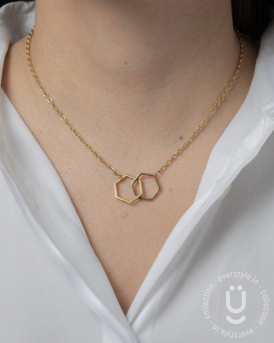 Anti-Tarnish Gold Double Hexagon Necklace