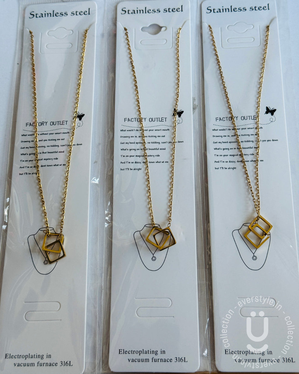 Anti-Tarnish Gold Double Square Necklace
