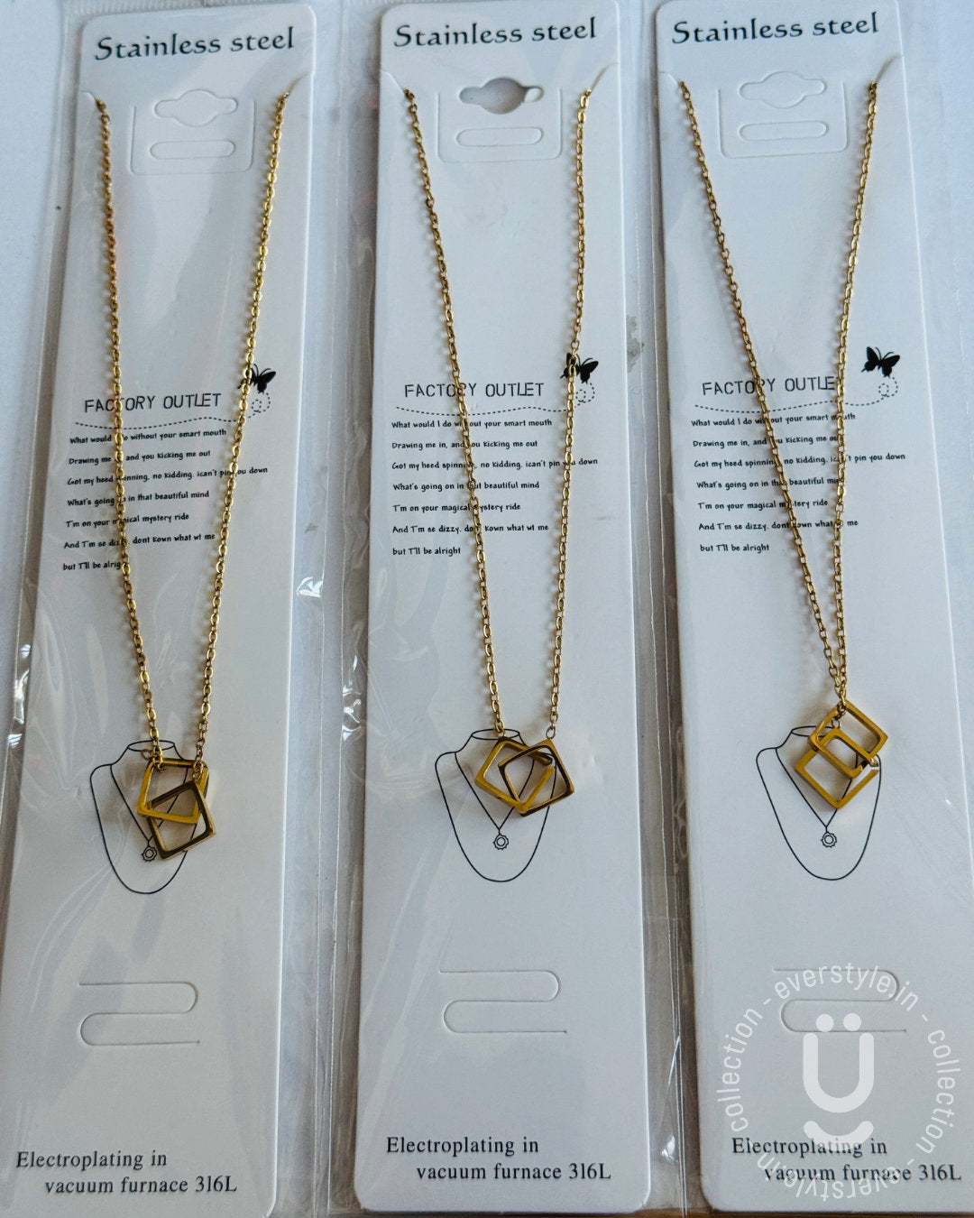 Anti-Tarnish Gold Double Square Necklace