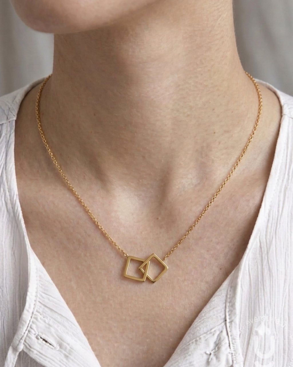 Anti-Tarnish Gold Double Square Necklace