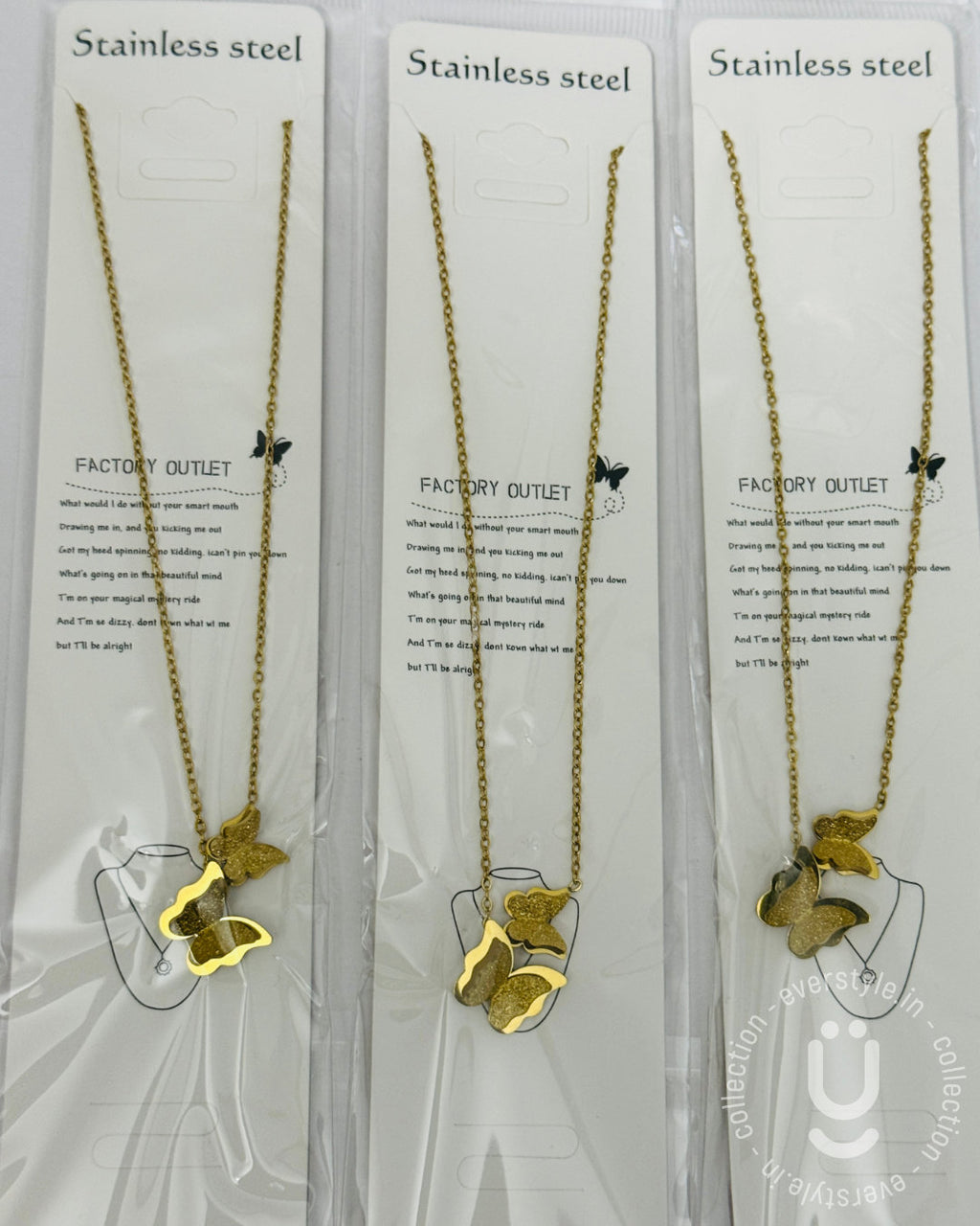 Anti-Tarnish Gold Double Butterfly Necklace