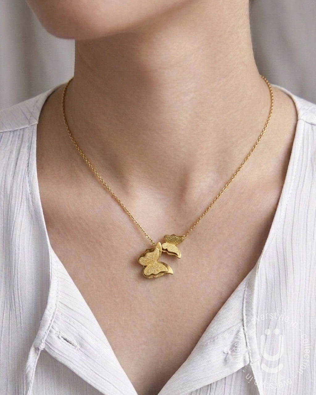Anti-Tarnish Gold Double Butterfly Necklace
