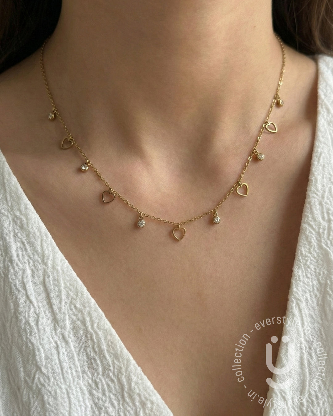 Anti-Tarnish Gold Heart Stone Necklace