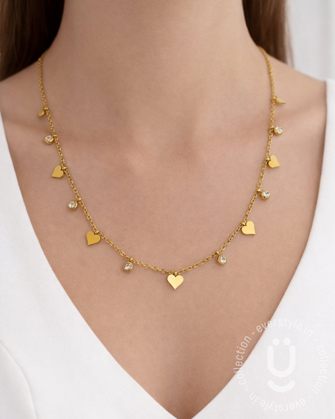 Anti-Tarnish Gold Heart Stone Necklace