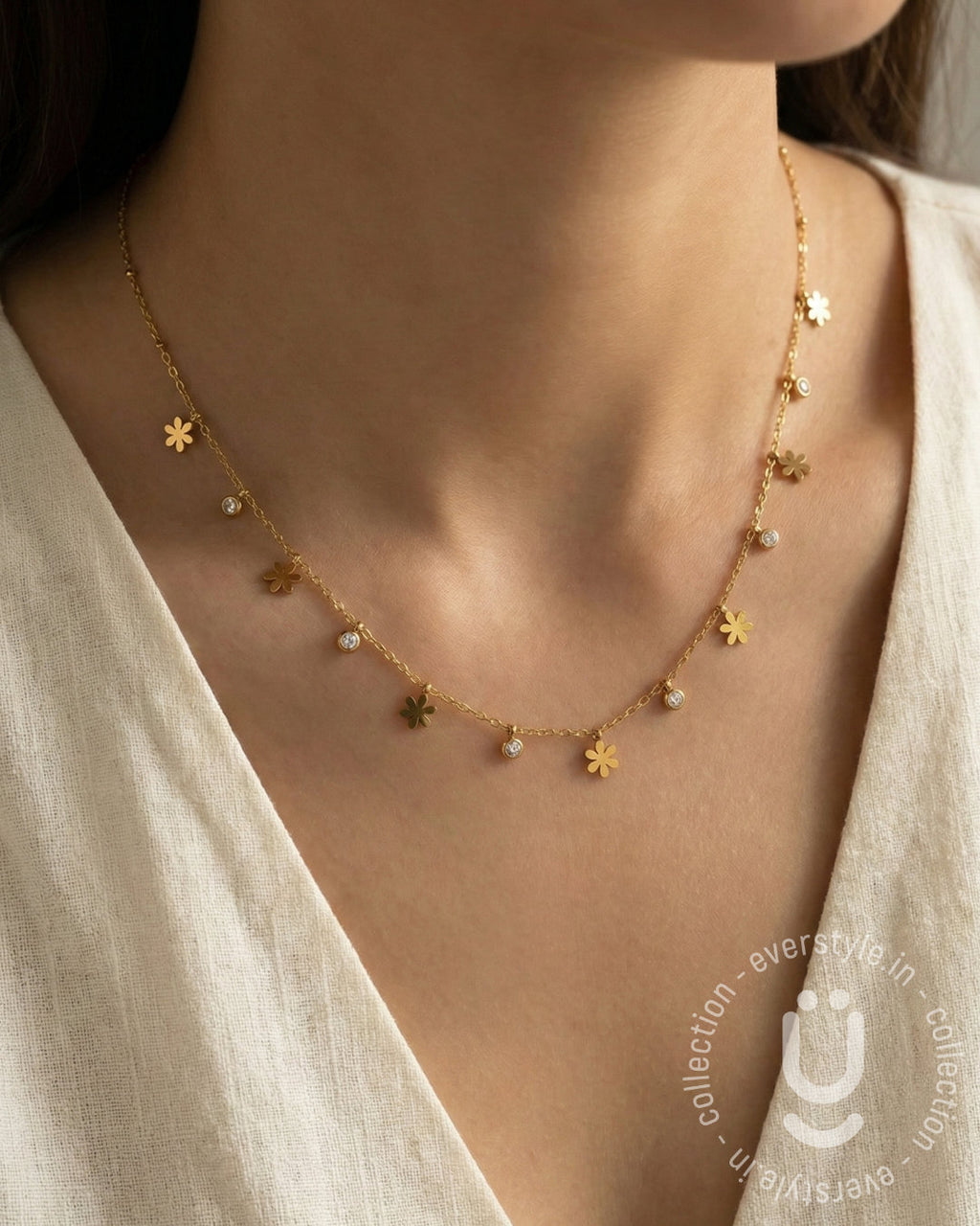 Anti-Tarnish Gold Flower Stone Necklace