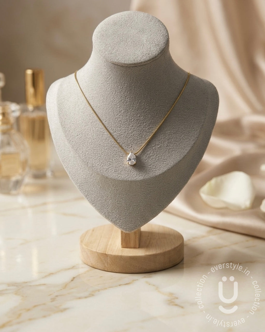 Anti-Tarnish Gold White Drop Diamond Pendant Necklace