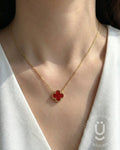 Anti-Tarnish Gold Red Clover Pendant Necklace