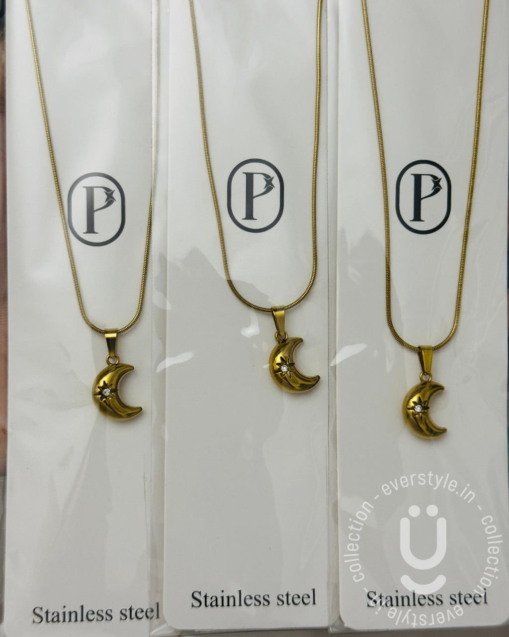 Anti-Tarnish Gold Half Moon Pendant Necklace