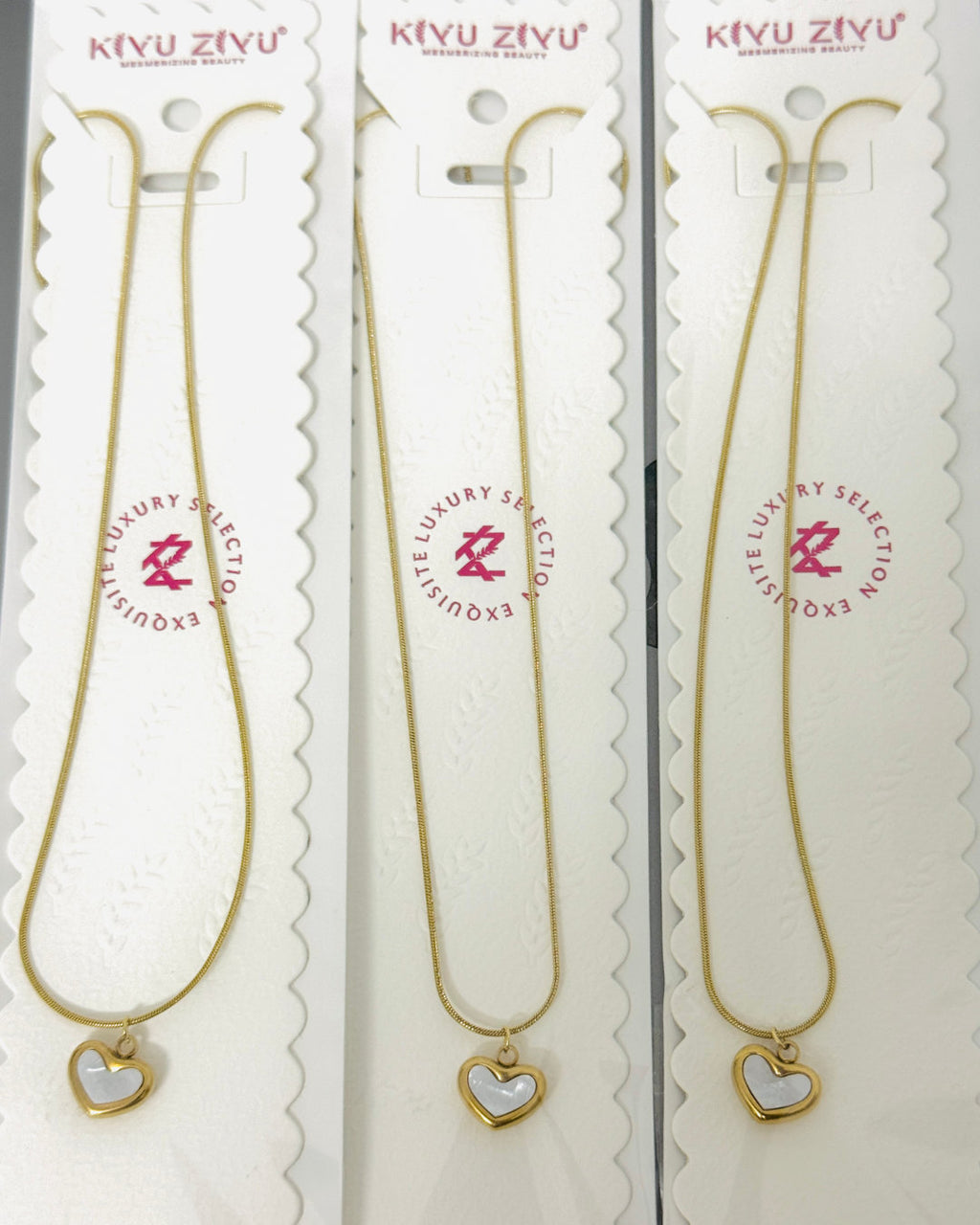 Anti-Tarnish Gold White Heart Pendant Necklace