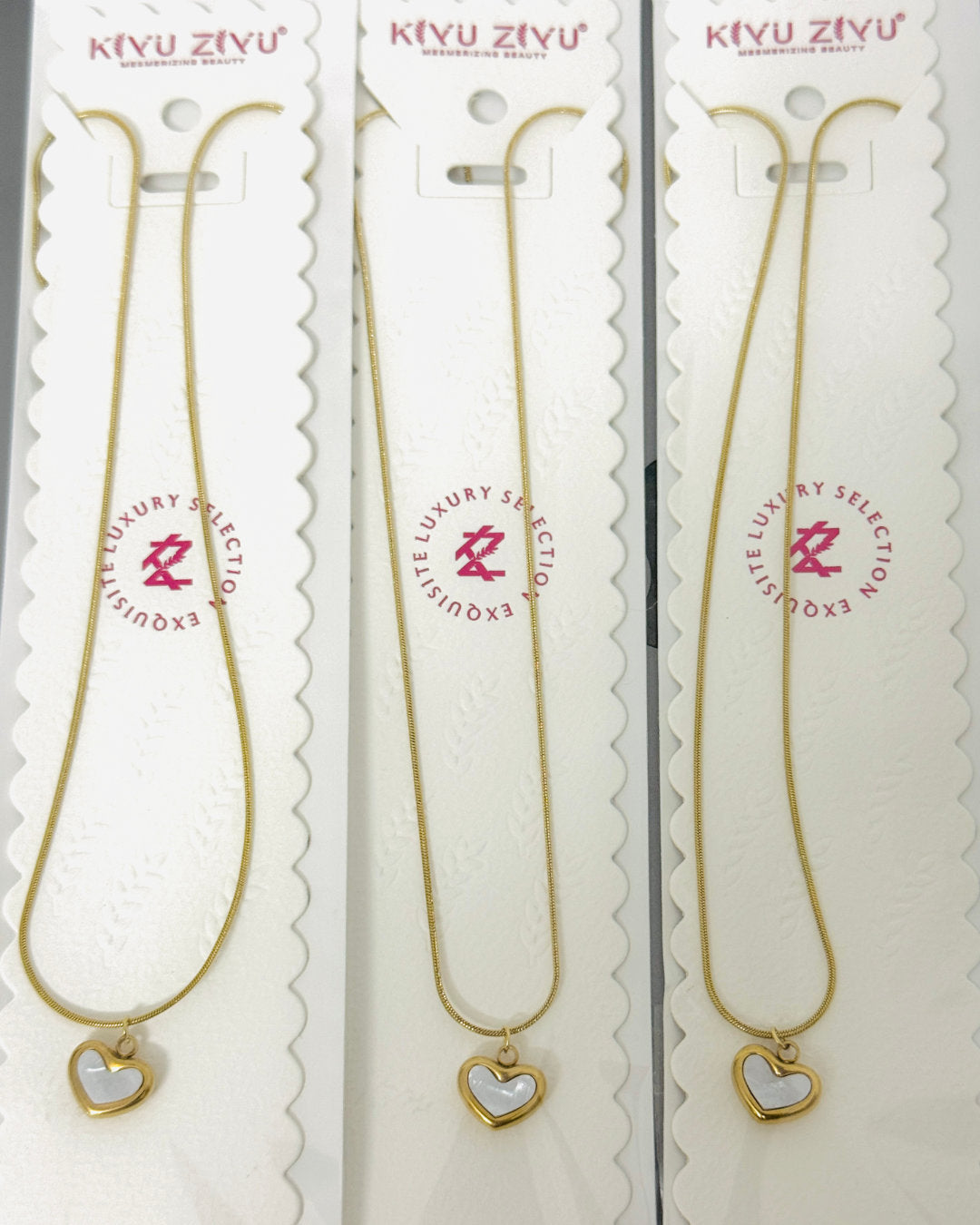 Anti-Tarnish Gold White Heart Pendant Necklace