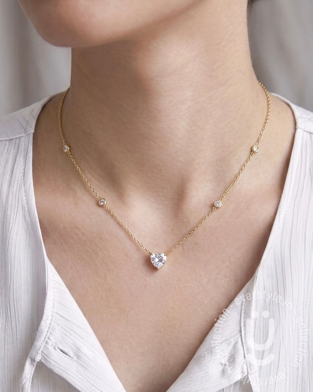 Anti-Tarnish Gold Heart Stone Necklace