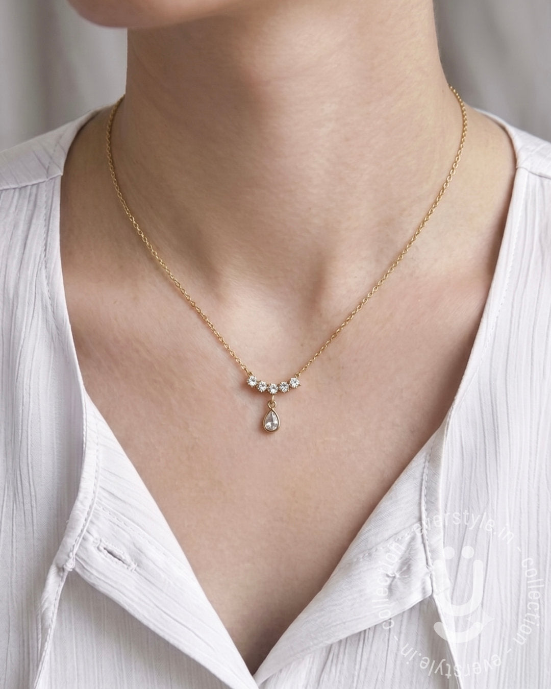 Anti-Tarnish Gold Stone Pendant Necklace