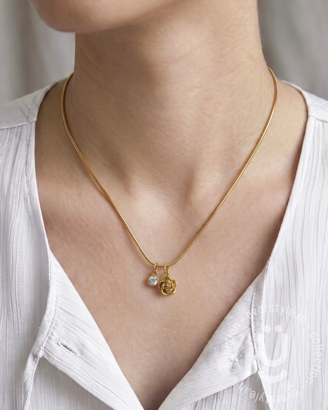 Anti-Tarnish Rose Stone Pendant Necklace