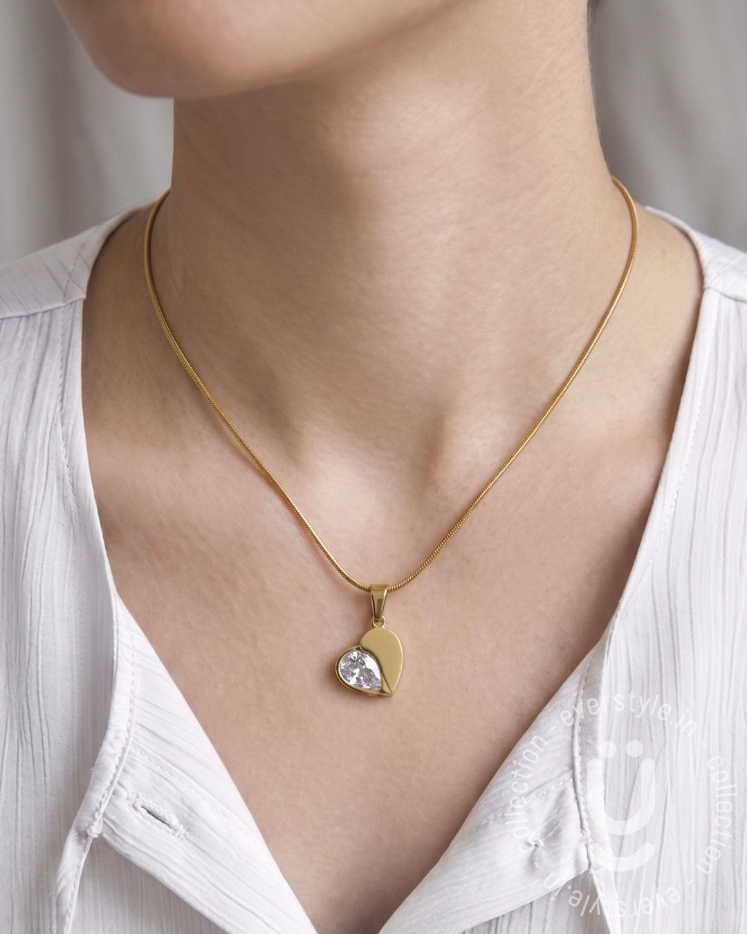Anti-Tarnish Stone Heart Pendant Necklace