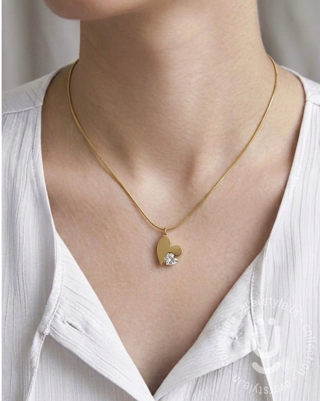 Anti-Tarnish Stone Heart Pendant Necklace