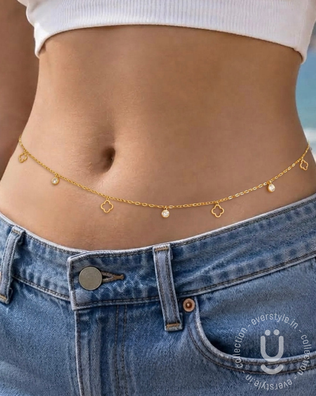 Anti-Tarnish Gold Clover stone Waist Chain Adjustable