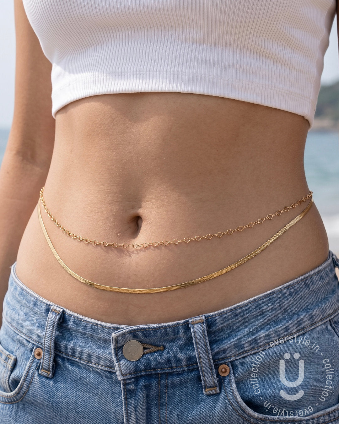 Anti-Tarnish Gold Two Layer Heart Waist Chain Adjustable